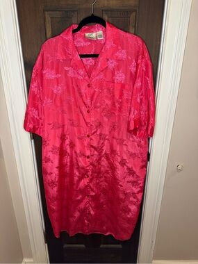 Vtg EJC Intimates Pink Satin Floral Jacquard Nightgown Sleep Shirt Dress OS